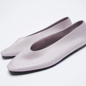 Zara Mauve Leather Ballet Flats Square Toe AIRFIT Comfort Leather Shoes